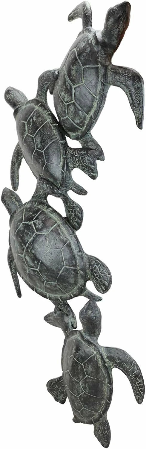 Large Family of Sea Turtles Wall Sculpture Hanging Plaque 25" High Decor-4