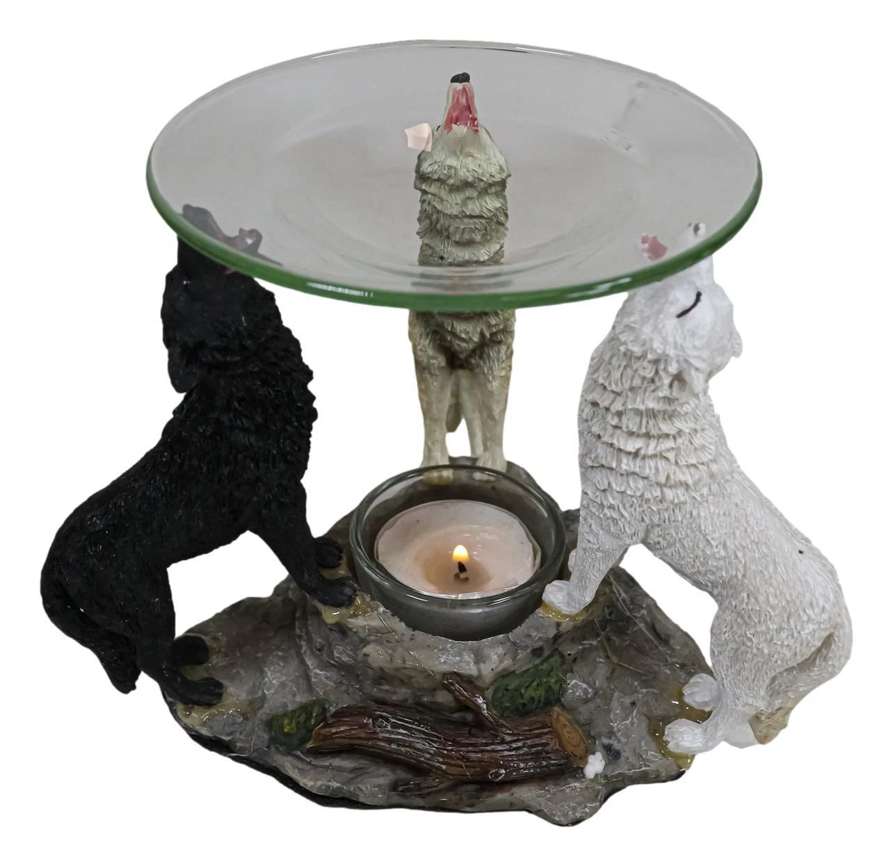 Moonlight Colorful Three Howling Wolves Oil & Wax Tart Burner Figurine-7