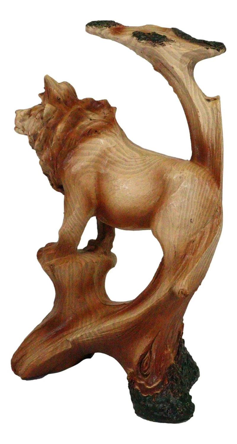 Safari Apex Predator Big Cat Lion King Faux Wood Cutout Carving Resin Figurine-7