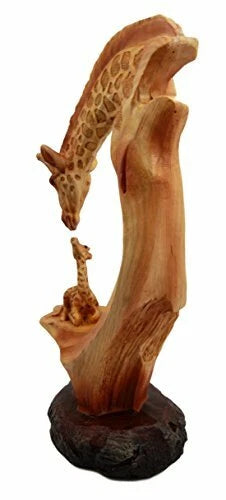 Figura decorativa de madera sintética con escena de familia de jirafas de safari de vida silvestre de 9,5" de alto-9