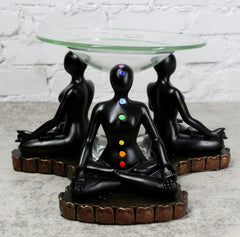 Chakra Zones Black Yoga Avatars Meditating On Lotus Candle Heat Oil Burner Decor-8