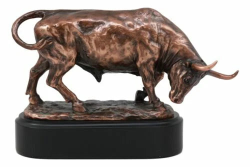 Wall Street Charging Bull Bronze Electroplated Resin Statue With Pedestal Base-8