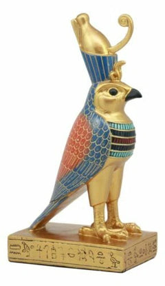 Egyptian God Horus Falcon Bird On Hieroglyphic Pedestal Statue 8.75"H-6