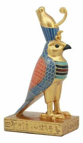Egyptian God Horus Falcon Bird On Hieroglyphic Pedestal Statue 8.75"H-6