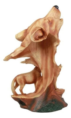 Estatua de madera sintética con tres lobos aullando, escena de vida silvestre rocosa, decoración de lobos de madera-5
