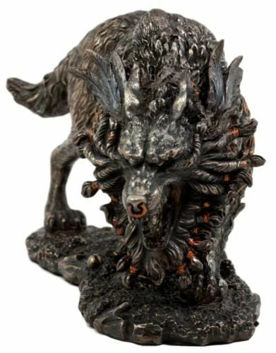 Viking Norse Mythology Fenrir Statue 8.25"L Vánagandr Giant Wolf Figurine-7