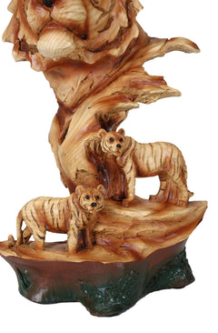 Large Bengal Tiger Bust Statue 11.75"Tall Faux Wood Resin Tiger Family In Jungle-8