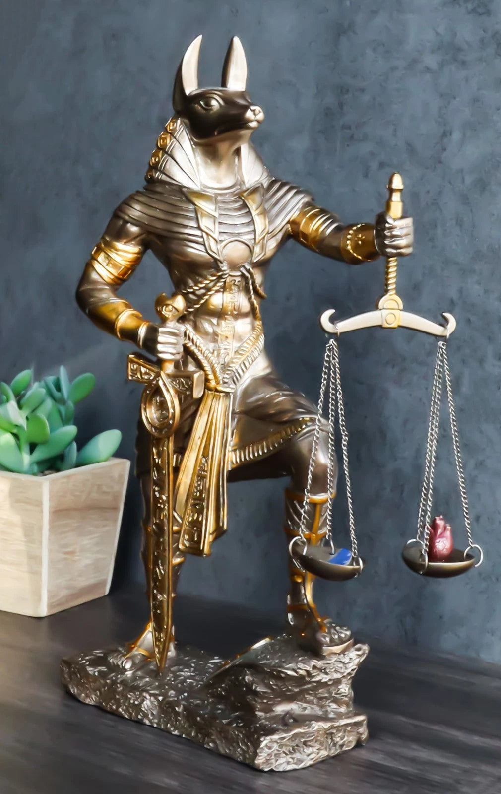 God Anubis with Scales of Justice Statue Figurine 10" Tall (Faux Bronze Resin)