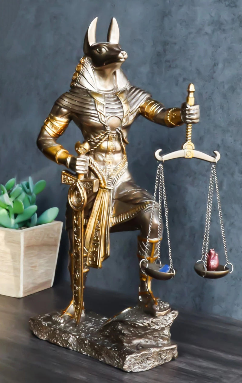 God Anubis with Scales of Justice Statue Figurine 10" Tall (Faux Bronze Resin)-1
