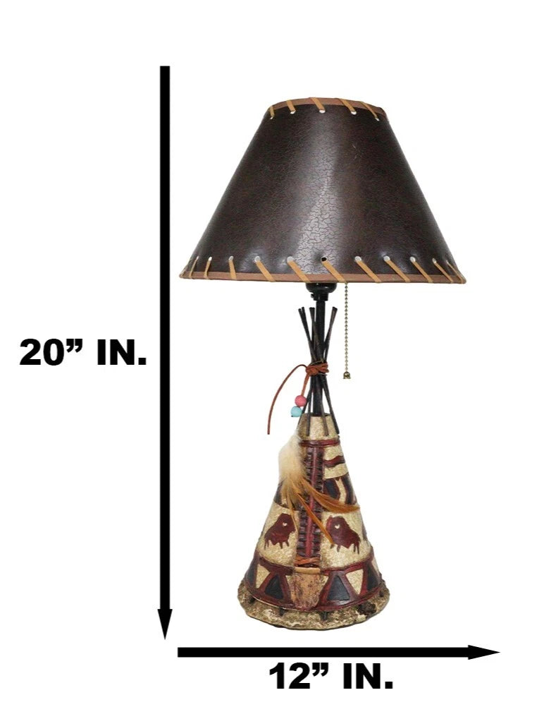 Southwestern Indian Bisons Buffalo Teepee Hut Dreamcatcher Feathers Table Lamp-10