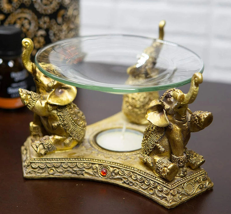 Feng Shui Trio Golden Triple Elephant Oil Burner Home Decor-1
