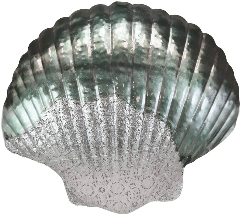Silver Filigree Capiz Green Nautical Sea Shell Clams 3 Sizes Set Wall Decors-8