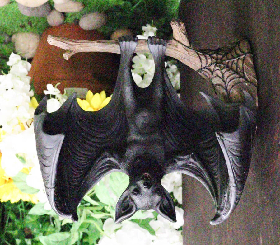 Gothic Winged Vampire Bat By Spider Web Hanging From Branch Wall Hanging Decor-2