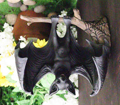 Gothic Winged Vampire Bat By Spider Web Hanging From Branch Wall Hanging Decor-2