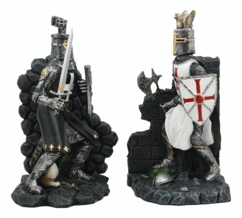 Black And White Medieval Crusader Knight Bookends Statue 7.5"H Set Suit Of Armor-9