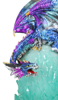 Blue Rainbow Armored Dragon Guarding LED Lantern Acrylic Crystal Egg Figurine-9