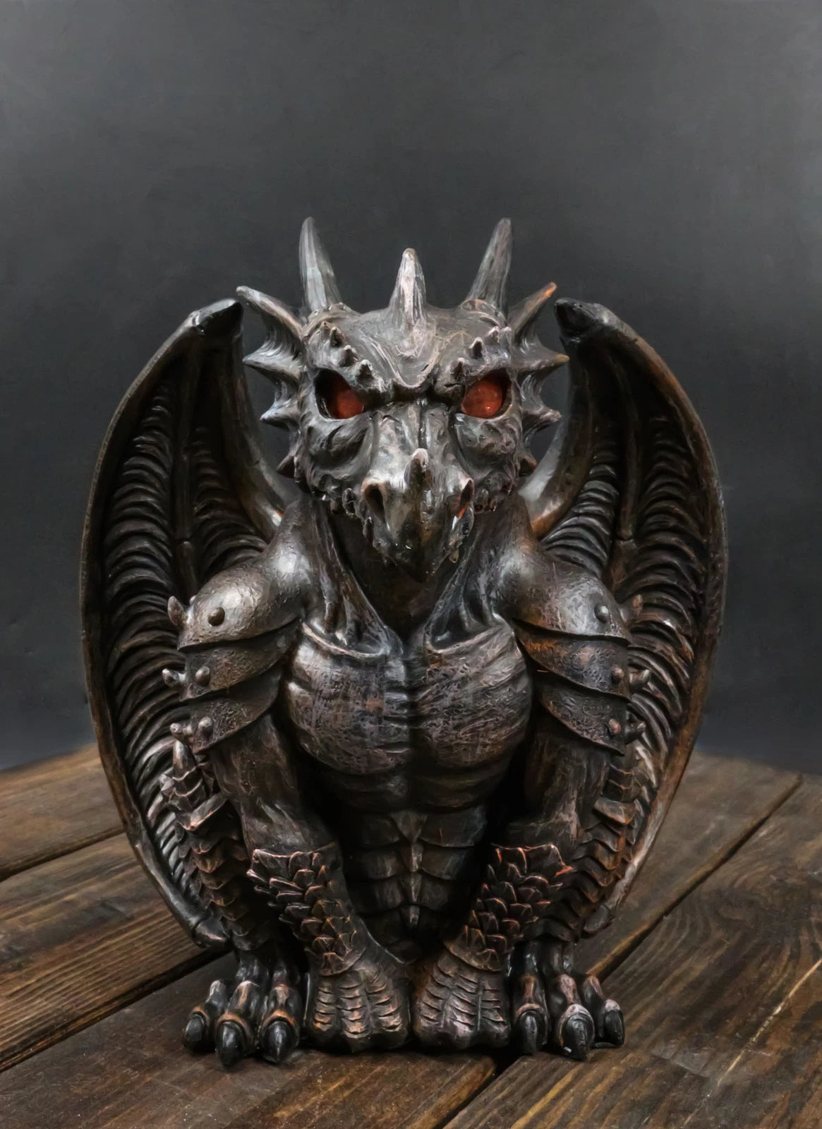 Gothic Winged Dragon Guard Gargoyle With Translucent Eyes Candle Holder Figurine-2