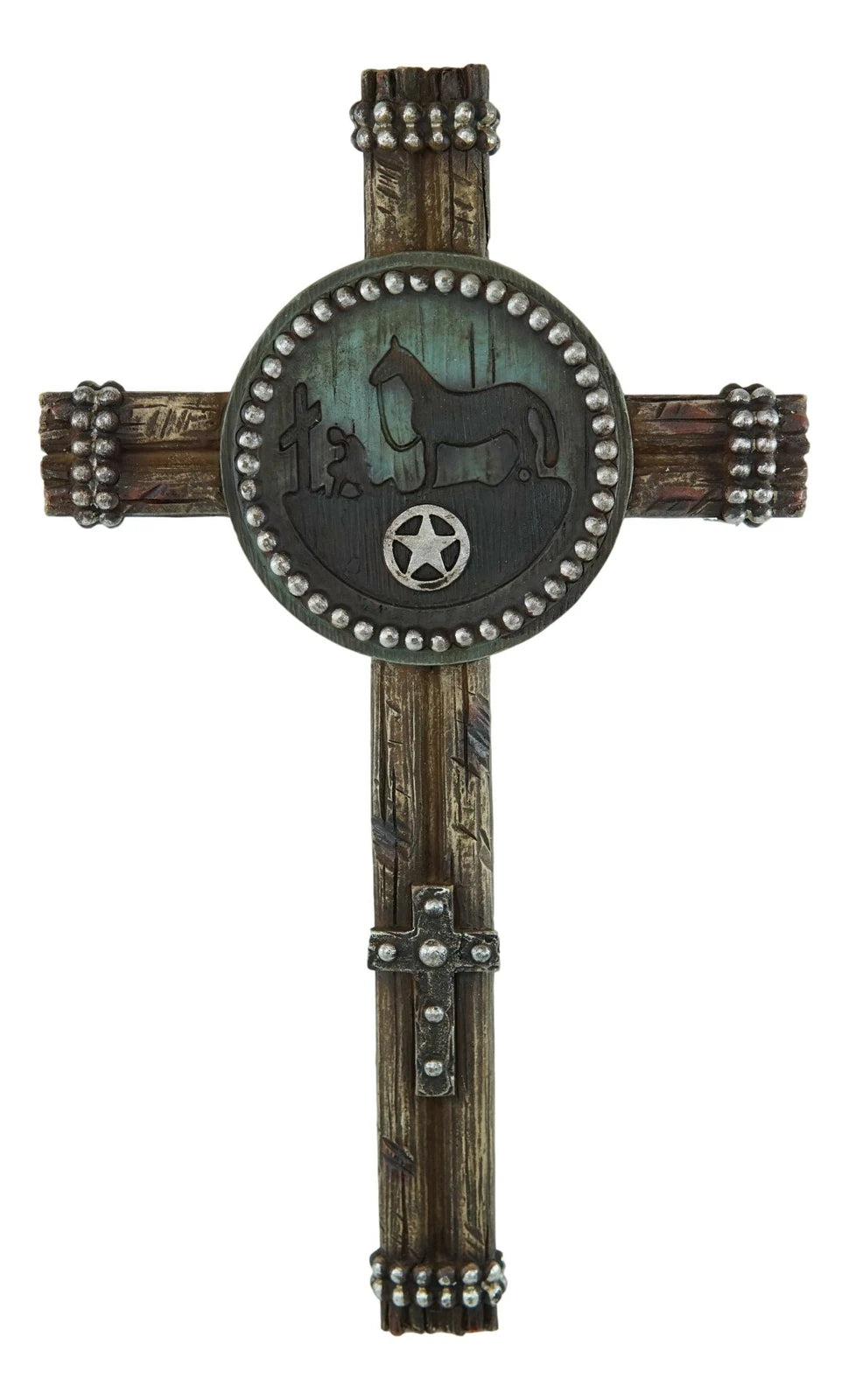 Set Of 3 Rustic Western Star Horseshoe Cowboy Horse And Pistols Wall Crosses-9