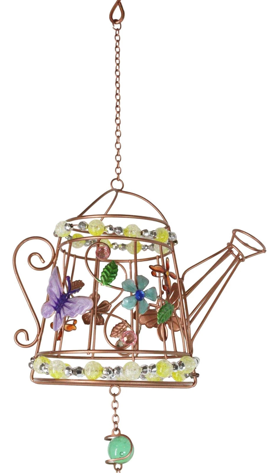 Monarch Butterflies On Garden Watering Can Art Glass Gemstones Metal Wind Chime-8