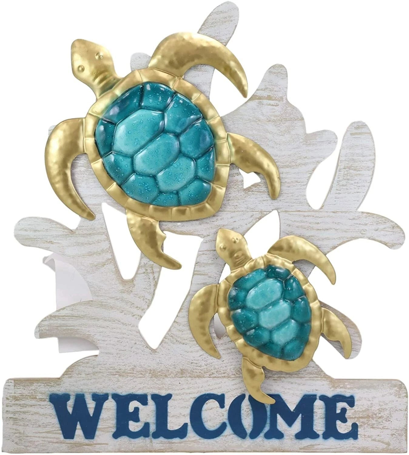 Aluminum Sea Turtles With Welcome Sign Hanging Wall Decor Plaque 17.5"Tall