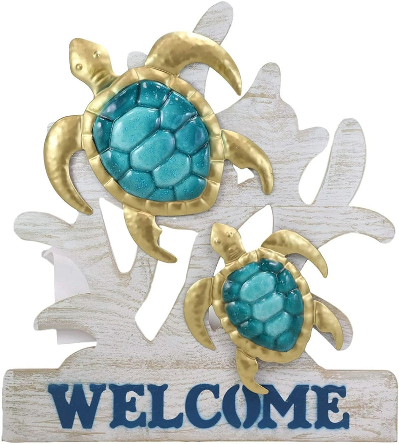 Aluminum Sea Turtles With Welcome Sign Hanging Wall Decor Plaque 17.5"Tall-2