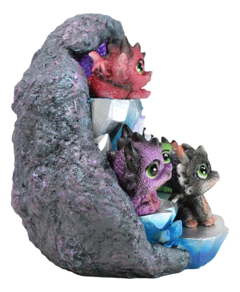 Whimsical Baby Dragons Mini Figurines With LED Faux Geode Crystal Display Set-8