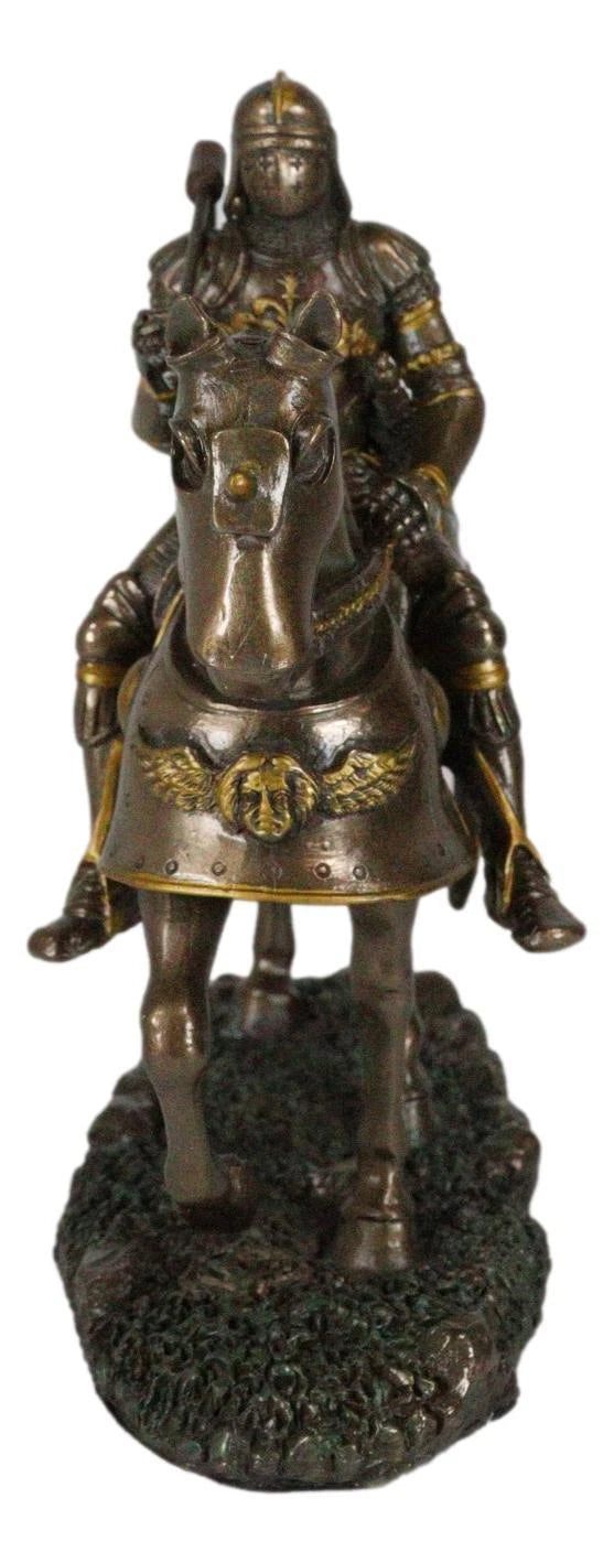 Medieval Suit Of Armor Knight With Large Shield And Axe On Horse Figurine-7