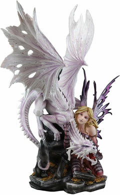 Large 22.75"H Red Reptile Fairy With Roaring White Dragon By Treasures Statue-4