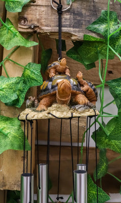 Reptile Brown Giant Tortoise Mother Piggybacking Hatchling Wind Chime-10