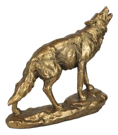 Full Moon Howling Alpha Gray Wolf Timberwolf Statue In Gold Patina Finish 9"H-10