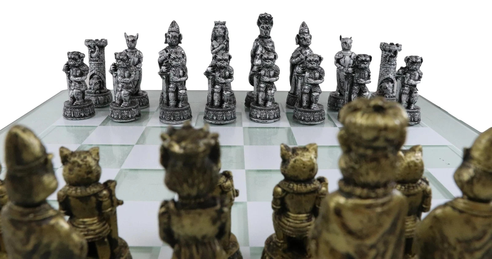 Royal Pet Cats Versus Dogs Chess Animal Character Pieces With Glass Board Set-10