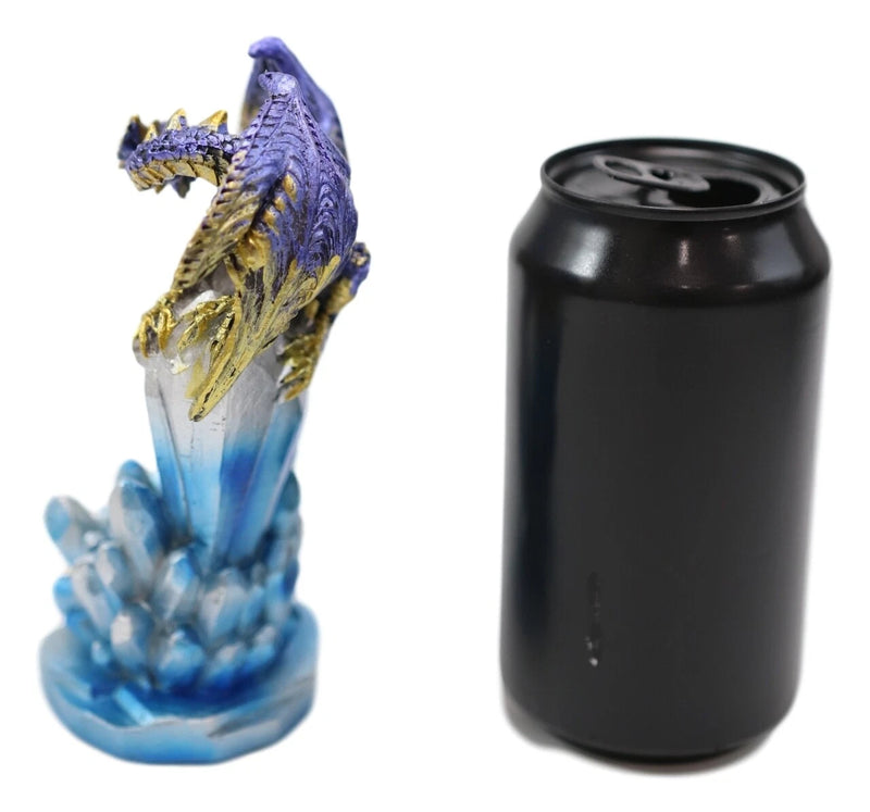 Purple And Gold Cosmic Dragon On Blue Crystal Stalactite Rock LED Light Statue-6