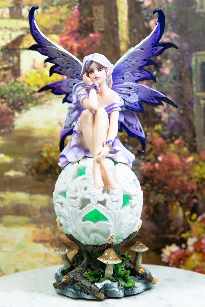 Goddess Amethyst Fairy Sitting On Filigree Orb Figurine LED Night Light-2