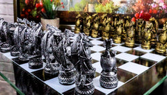 Mythical Fantasy Dragon Dungeon Kingdoms Resin Chess Pieces With Glass Board Set-1