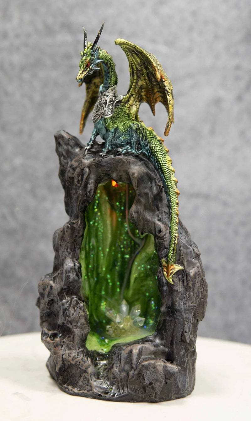 Emerald Dragon On Crystal Geode Mountain Backflow Incense Burner With LED-2