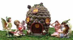 Fairy Garden Miniatures Starter Kit Pine Cone Cottage With 4 Fairy Figurines Set-1