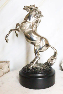 Western Black Beauty Prancing Horse Stallion Silver Resin Figurine With Base-1