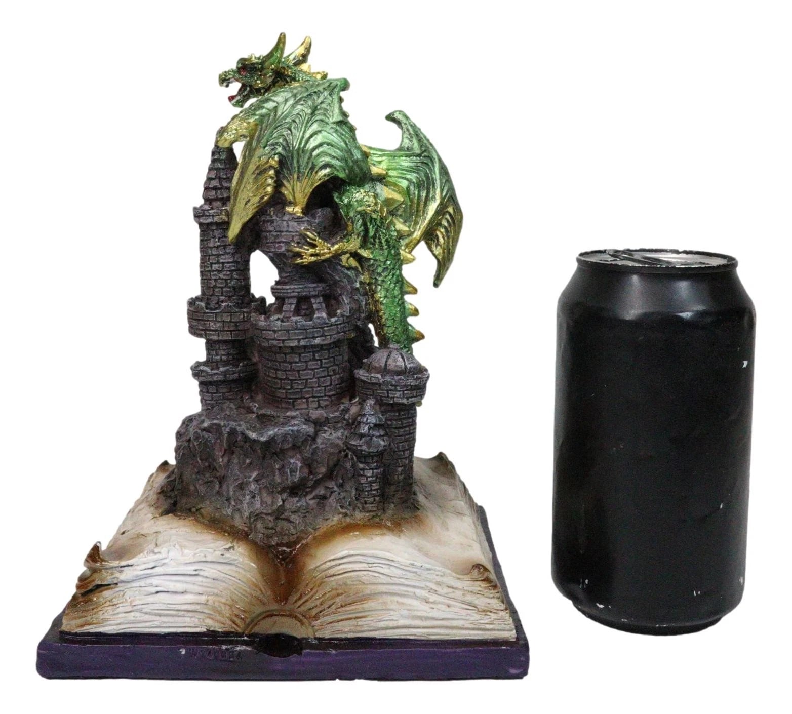 Medieval Green Dragon Perching On LED Castle With Book of Spells Figurine-10