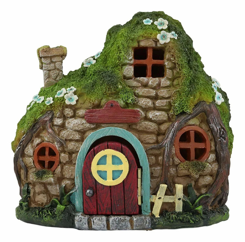 LED Light Up Enchanted Fairy Garden Stone Cottage House W/ Moving Door-10