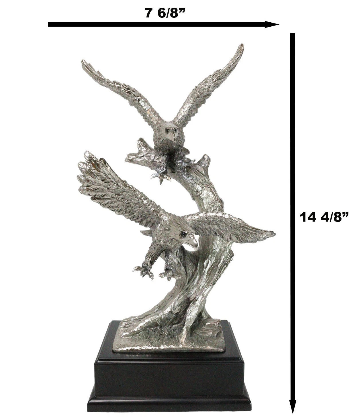 Large King Of The Skies Electroplated Silver Bald Eagles Taking Flight Statue-8