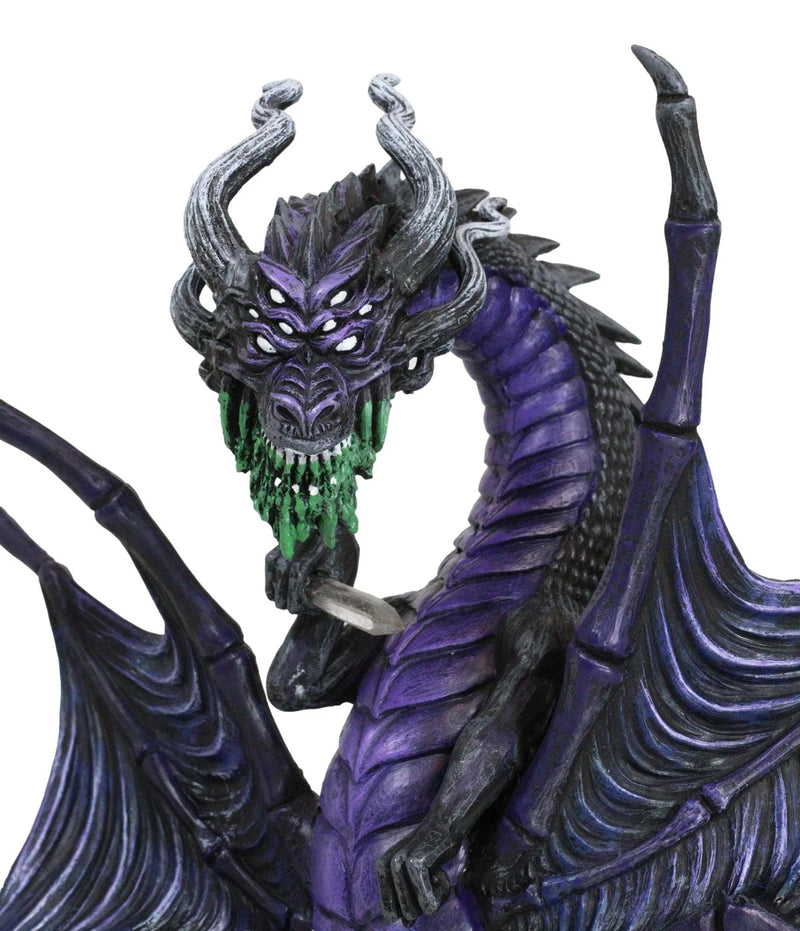 Earth Elemental Purple Moonlight Spider Arachnafaria Dragon On Crystals Statue-7