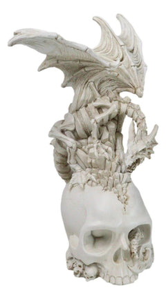 Ossuary Macabre Skeleton Bone Dragon Perching On Gothic White Skull Figurine-9