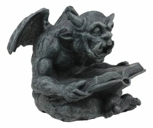 Notre Dame Horned Gargoyle With Spell Book Statue Demonic Bibliography Watchman-9