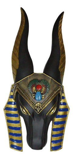 Egyptian God Of Afterlife Anubis Head Winged Scarab Bust Wall Plaque Decor 10"H-6