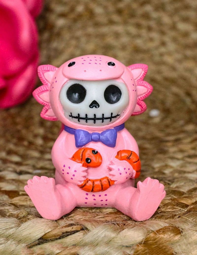 Furrybones Cute Pink Loti The Axolotl Holding Worm Skeleton Figurine Furry Bones-2