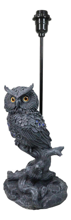 Wisdom of The Woods Mystical Bejeweled Owl Perching On Tree Branch Table Lamp-8
