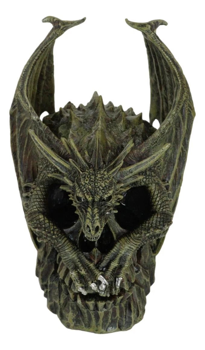 Hades Hellbringer Drogon Winged Behemoth Dragon Perching On Rocky Skull Figurine-8