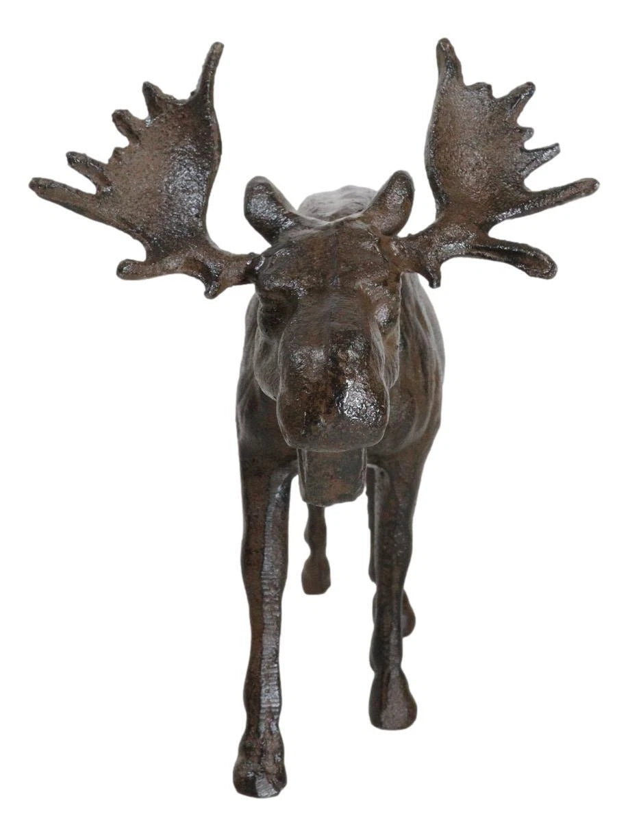Figura de alce emperador de hierro fundido de 28 cm de largo, acabado en bronce-8