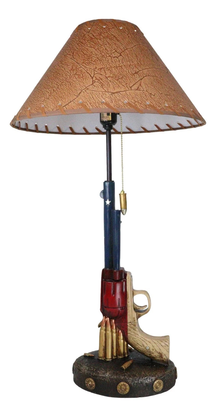 Western Star Texas Flag Six Shooter Pistol Gun With Bullets Desktop Table Lamp-9