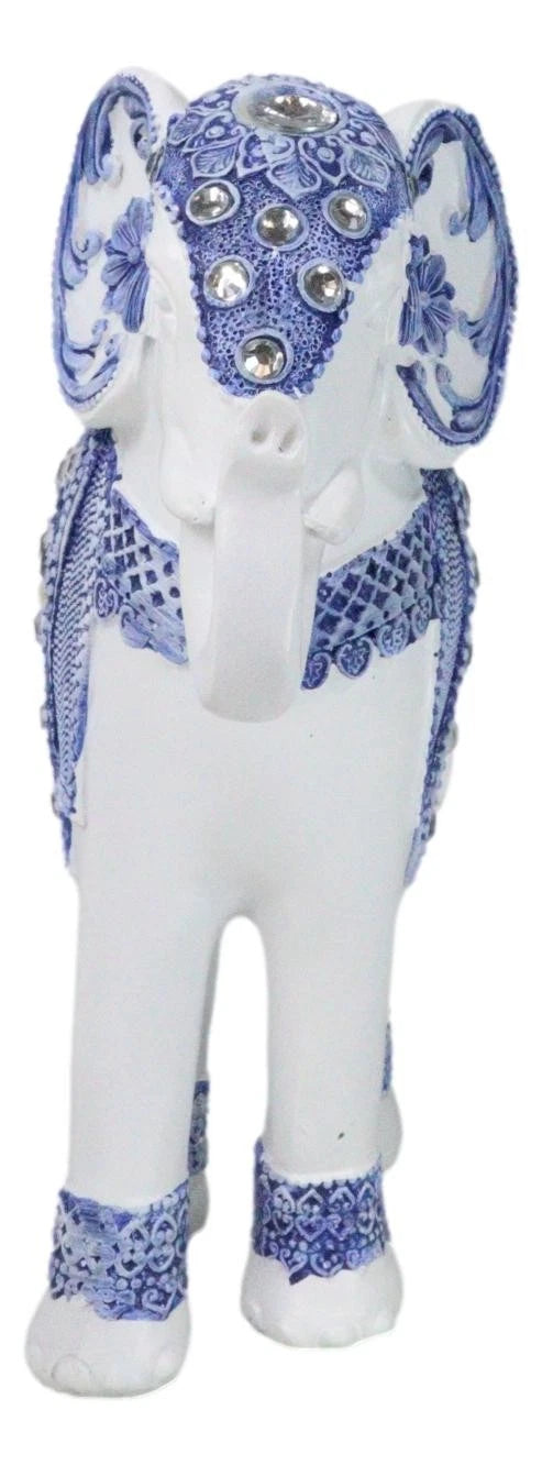 Feng Shui Ming Style Blue And White Ornate Design With Crystals Elephant Statue-10